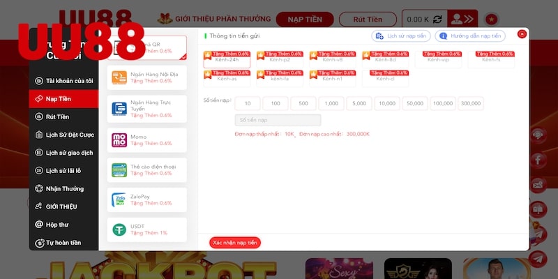 3 bước gửi tiền nhanh tại UU88